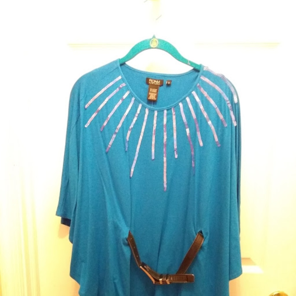 Aqua Blue Top with Sequins and Belt